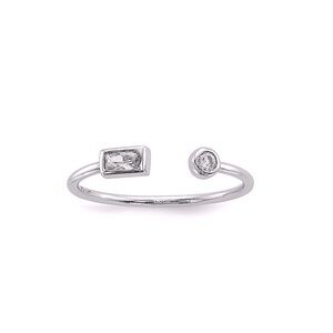 NEW Dainty White‎ Gold Filled Ring with Baguette and Round Simulate, Adjustable